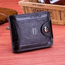 Mens US $100 Hundred Dollar Bill Style Leather Bifold Wallet Cash Card Holder