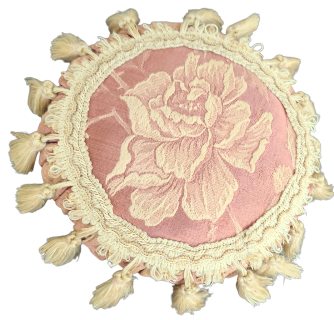 Beautiful Vintage Decorative Round Throw Pillow – Tassel Trim – Embossed Design