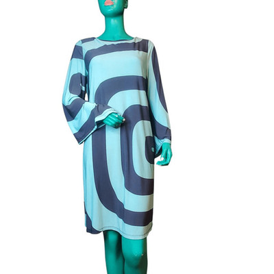 SOHO Apparel Women s Retro Swirl Print A-Line Dress  Size L  Long Sleeve, Aqua &
