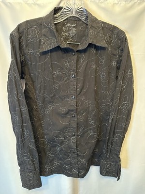 Wrangler Women s Small Button Up Shirt Black Silver Zig Zag Threading Western