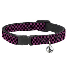 Cat Collar Breakaway with Bell Checker Weathered Black/Neon Pink NARROW Fits 8.5
