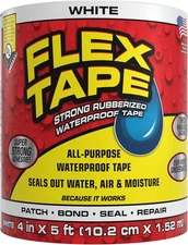 Flex Tape, Original Thick Flexible Rubberized 4" x 5' (Pack of 1), White 