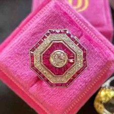 4Ct Round Cut Moissanite Vintage Art Deco Engagement Ring 14k White Gold Plated