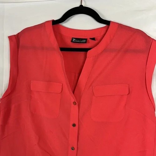 New York & Company Sleeveless Blouse Peach Button Up V-Neck Size Medium - Picture 3 of 7