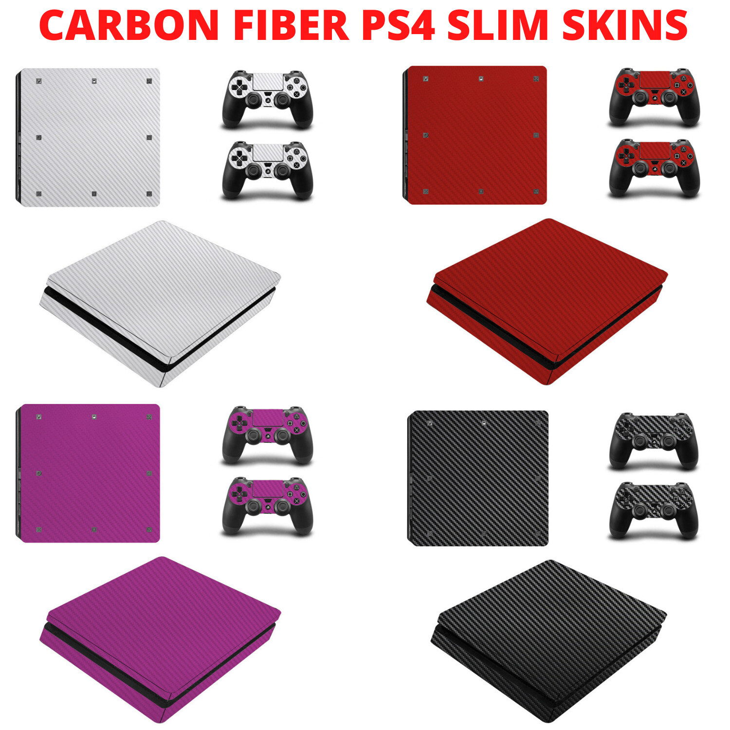 PS4 Slim Carbon Fiber Skin Sticker Decal Wrap Console & Controller playstation 4