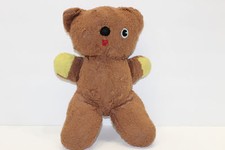 Teddy Bear Brown Stuffed Vintage Felt Eye Yellow Hands 11" tall