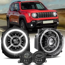 4PCS For 2015-2021 Jeep Renegade LED DRL Headlights 4" Fog Lights Combo Kit