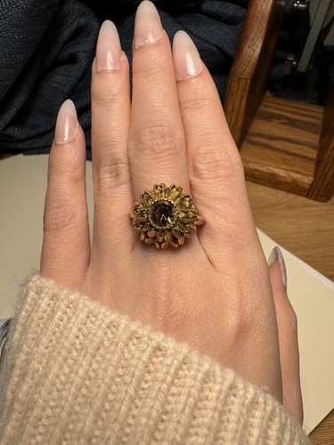 Vintage Avon Golden Brown Adjustable Cocktail Ring Sunflower Citrine Topaz - Picture 2 of 5