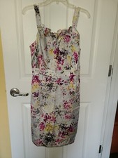 Ann Taylor Loft Silvery Gray w/Floral Design Strap Dress - SZ. 6
