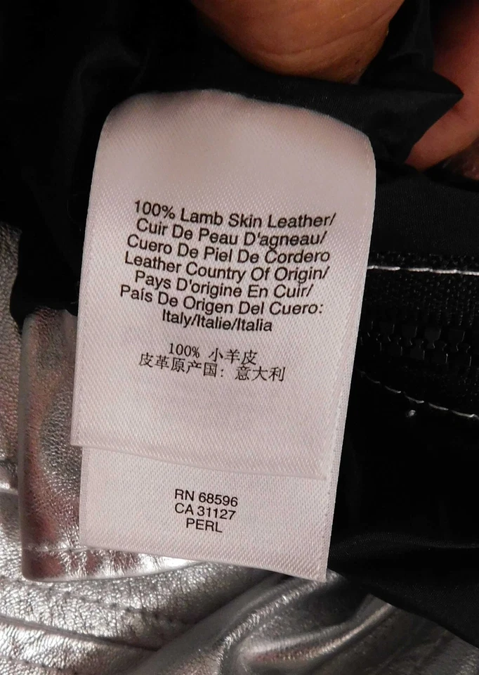 Chaqueta de moto de cuero de cordero plateado DKNY Italia talla M Foto 4 de 4