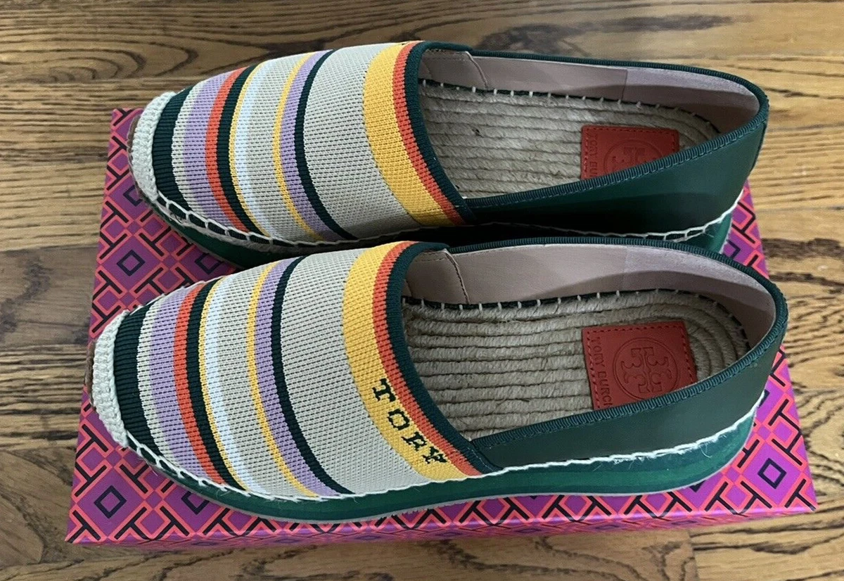 Tory Burch Blue and Cream Striped Loafers Tory Burch Ruth Kiltie Navy White Fringe Runway Loafers 6.5  main image 2