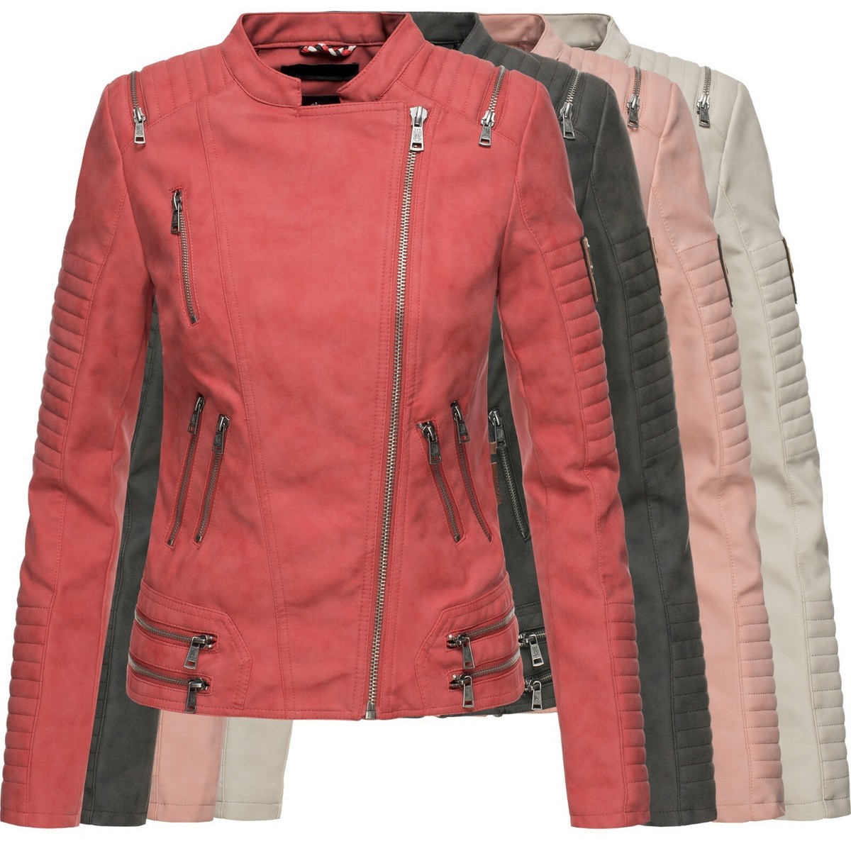 Marikoo Damen Jacke Biker Stepp Kunstlederjacke Übergangsjacke