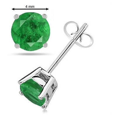 4MM Round Emerald Earrings in Sterling Silver