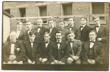 Group Photo Of  Men In Black Suits And Bow-ties Outside The School Postcard