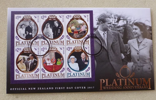 2017 NEW ZEALAND QEII PLANINUM WEDDING 6 STAMP FDC FIRST DAY COVER #2