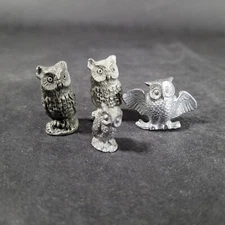 Vintage Owl Pewter Miniature Figures lot of 4 Spoontiques Figurine