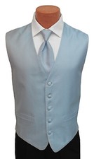 Men's Light Blue Tuxedo Vest with Bow and Long Tie Herringbone Size ML Tall