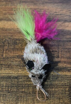 1 XL Size Durable Gray Mouse w/Feathers Cat Toy Fits Da Bird & Popular Wands