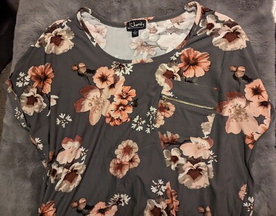 J For Justify Grey & Pink/Earthtones Floral Top Size L