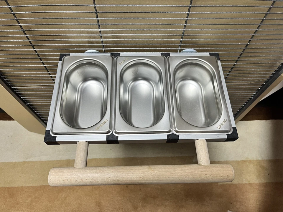 Futternapf Edelstahl XXL Futterbar Papageien Kakadu Amazone Graupapagei 3 Näpfen - Bild 2 von 4
