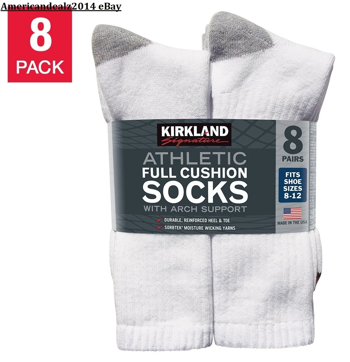 Kirkland Signature Men’s Athletic Sock 8 Pair White & Black Color - Foto 4