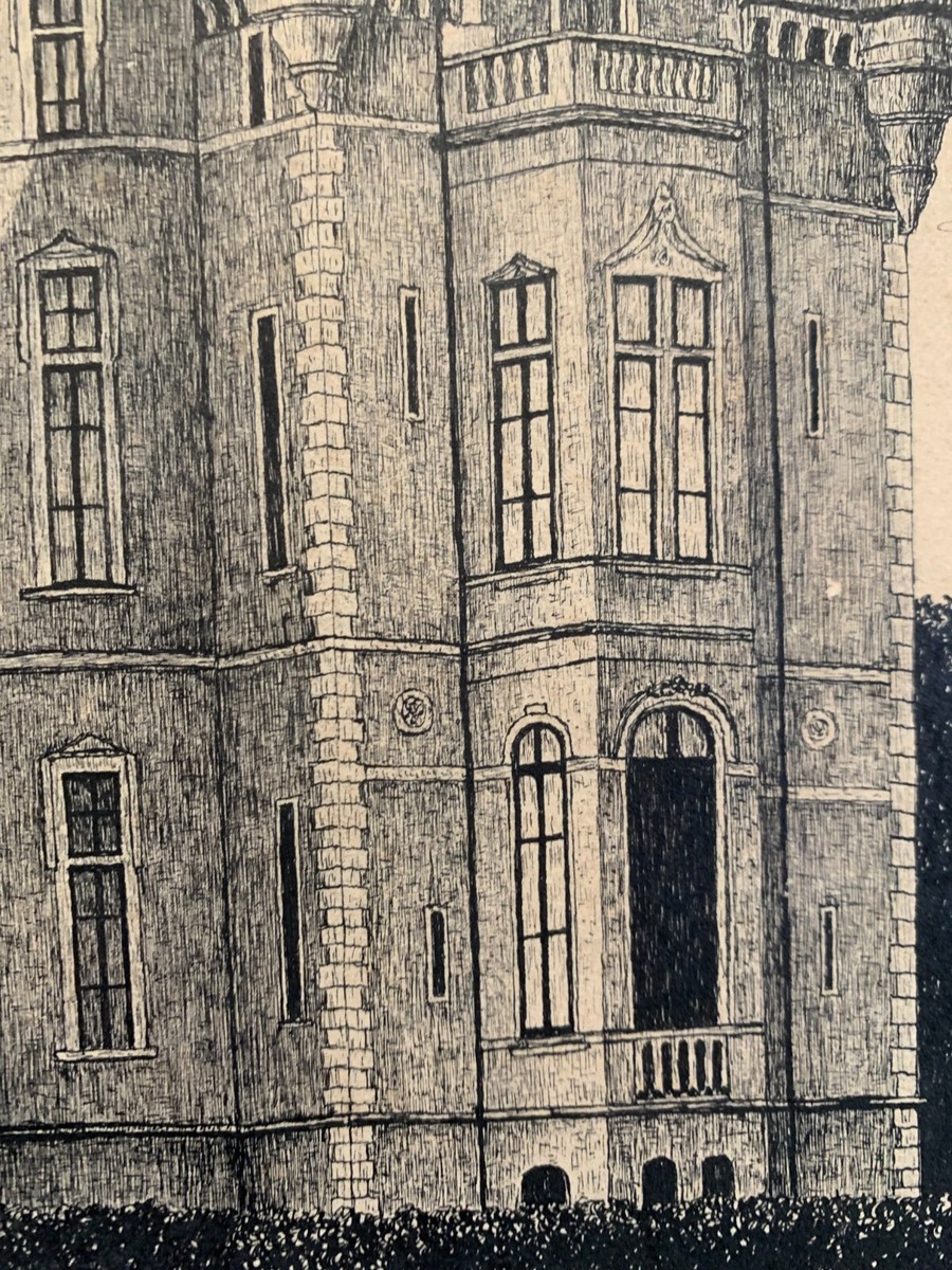 Dessin Original à L'encre - Vue Présumée Du Château De Thaumiers (Cher), Signé