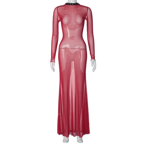 See-Through Mesh Maxi Bodycon Dress Party Evening Sheer Sexy Nightdress Women - Bild 26 von 26