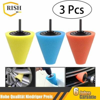 3PCS Auto Polieren Polierschwamm Pads Schaumstoff Kegel Polierrad Für Bohrer DE