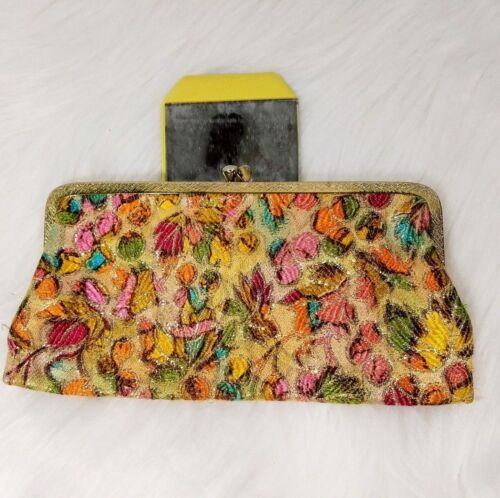 Cartera clutch vintage rosa floral brocado Kisslock - Imagen 2 de 5