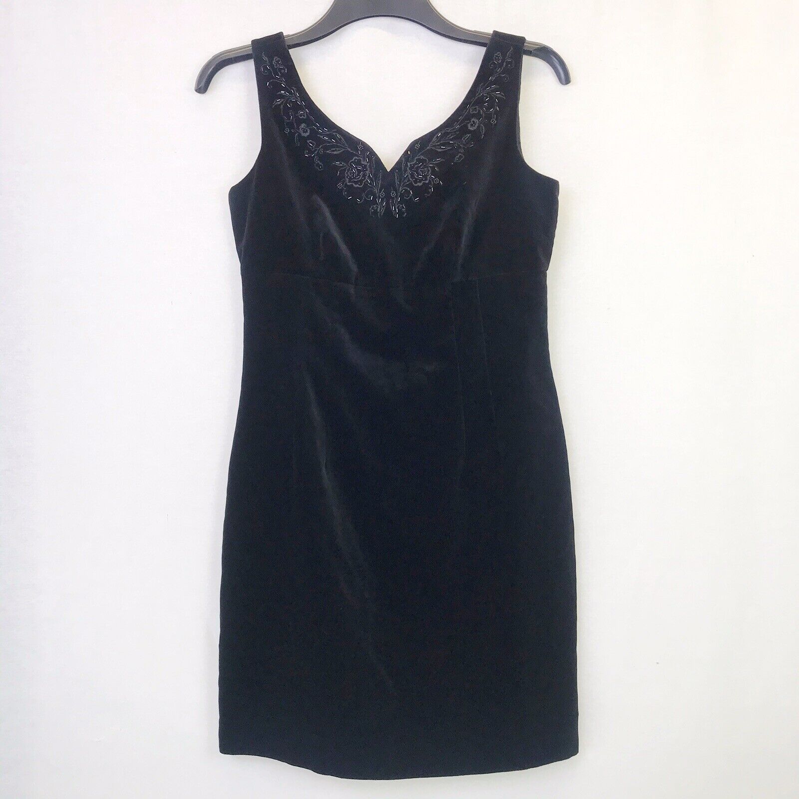 Vintage Max 56% OFF Laura Ashley Black Velvet Strappy Beaded Overseas parallel import regular item Ne V-neck Dress
