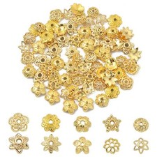 100x 10 Styles Golden Flower Bead End Caps Spacer Beads for DIY Jewelry Making