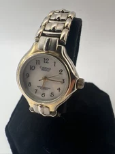 Carriage Indiglo Womans Silver Tone Case Two Tone Link Bracelet Watch 6.5”