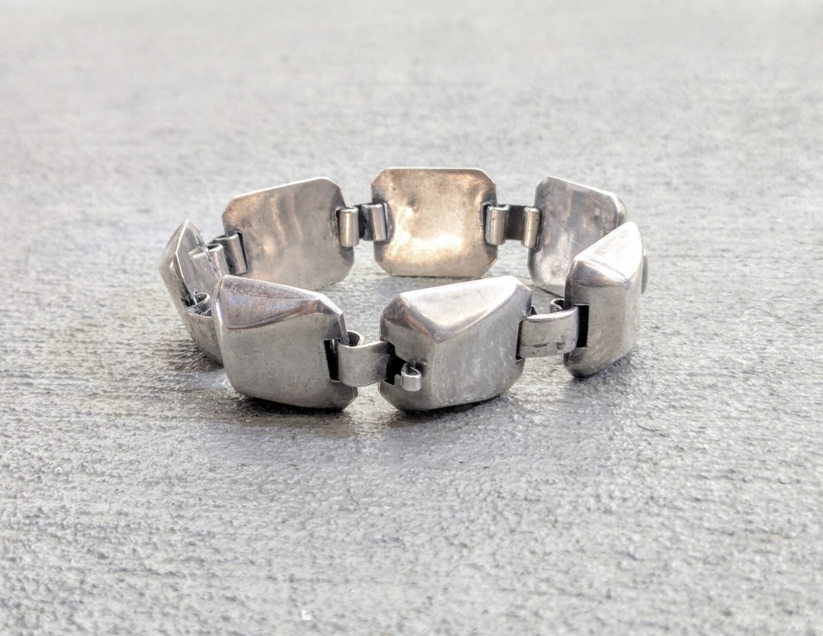 Vintage Taxco Sterling Silver Bracelet Square Chain Link Mexico