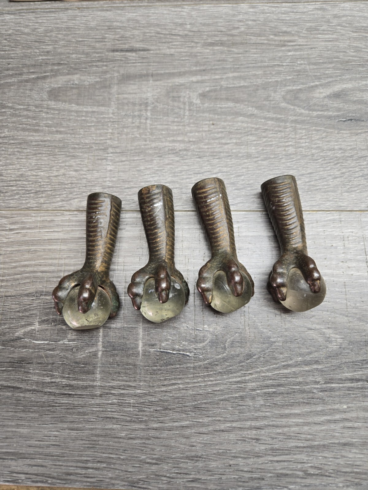 Ornate Victorian Cast Iron Glass Ball Claw Foot Furniture Hardware Antique