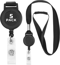 Lanyards with Retractable Badge Reels - 16.5" Loop, 5 Pack - Flat Safety Breakaw