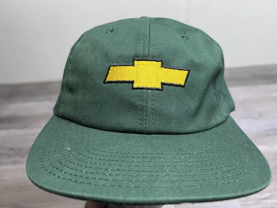 Gorra vintage de los 90 Chevy Chevrolet Snapback hecha en EE. UU. gorra bordada dorada verde Foto 2 de 4