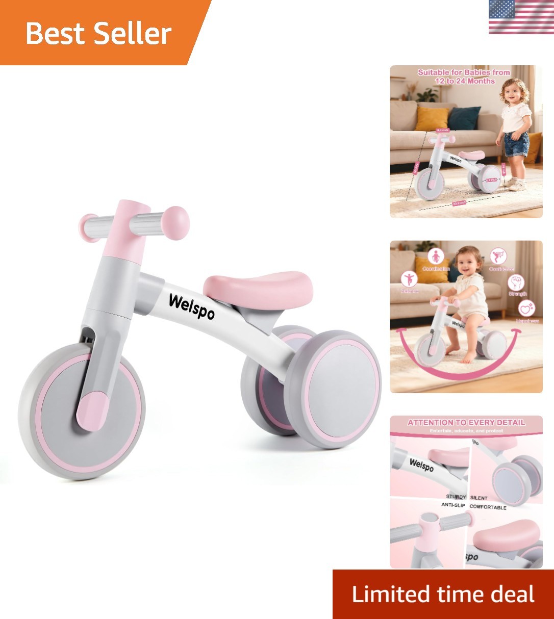 Kids&rsquo; Balance Bike: Safe 3-Wheel Ride for 1  Olds - Indoor