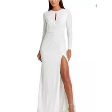 IEENA for MAC DUGGAL White Long Sleeve Keyhole High Slit Maxi Dress Size 14