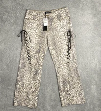 Lioness Mid Rise Leopard Print Cotton Straight Jeans Womens Size XL Girls Night