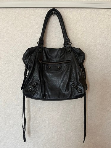 Balenciaga The City Velo Handbag Arena Lambskin Black Leather Crossbody