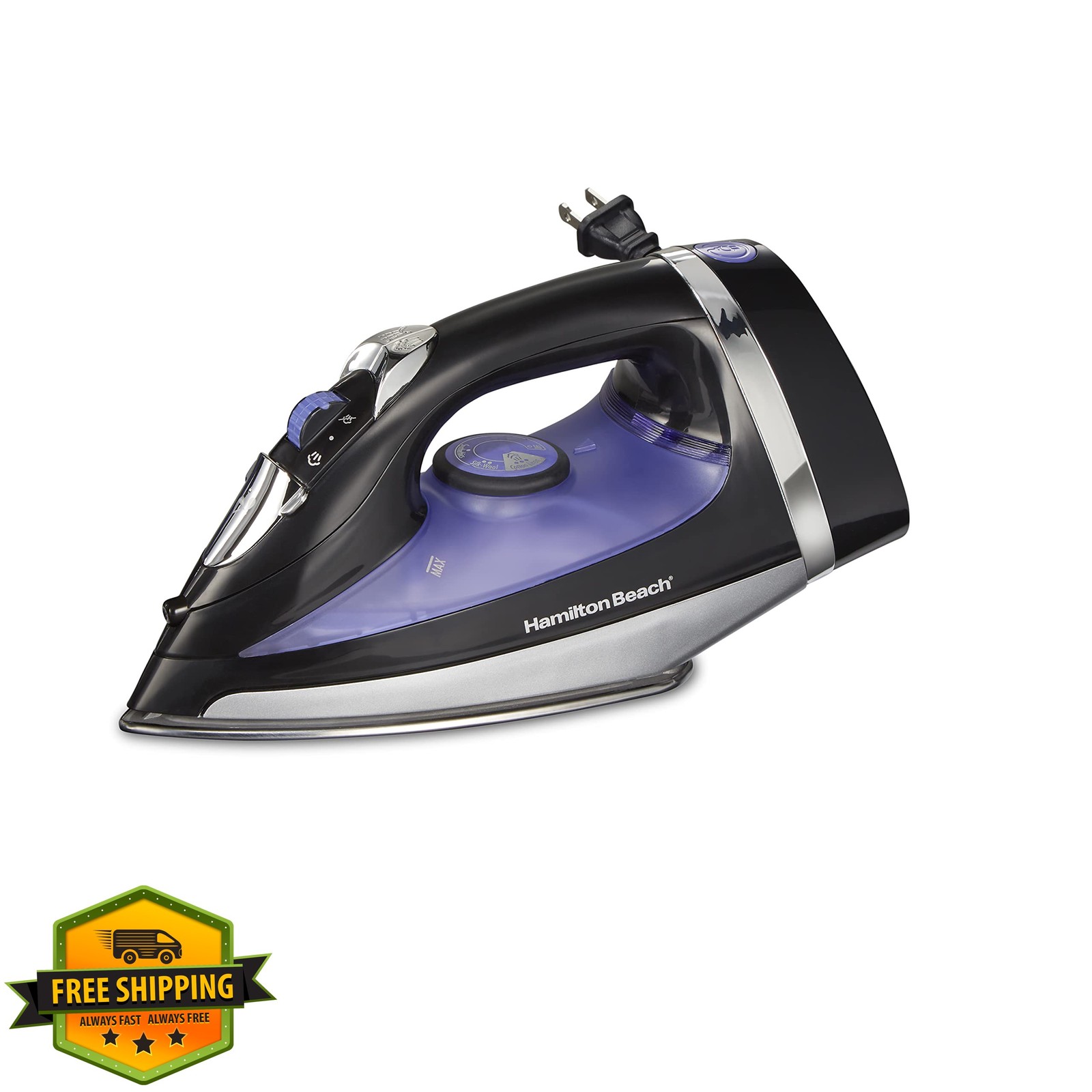 Hamilton Beach Steam Iron, 1200W, Stainless Steel Soleplate,