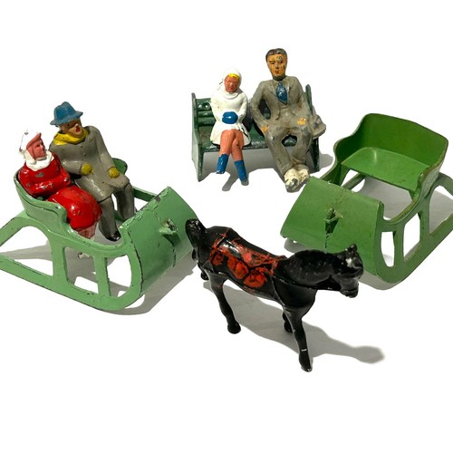 Vintage Barclay Cast Metal Christmas Winter Figures Two One Horse Open Sleighs
