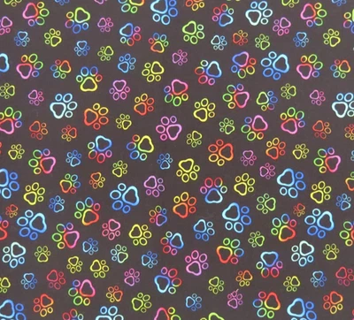 Rainbow Paw Print Outline Cotton Fabric, Timeless Treasures #PAW-CD8807, BTY - Image 1 of 4