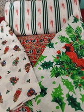 4 Pieces CHRiSTMAS FABRIC VARIETY-PATTERNS-SIZES Cardinals Candy Cane Santa etc.