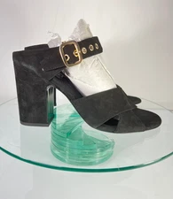 AGL Attilio Giusti Leombruni Heel Sandals Size 39 US 9 Black Suede Buckle