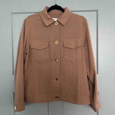 Draper's & Damon's Women's Large Brown Linen Look Jacket Gold Buttons Utility