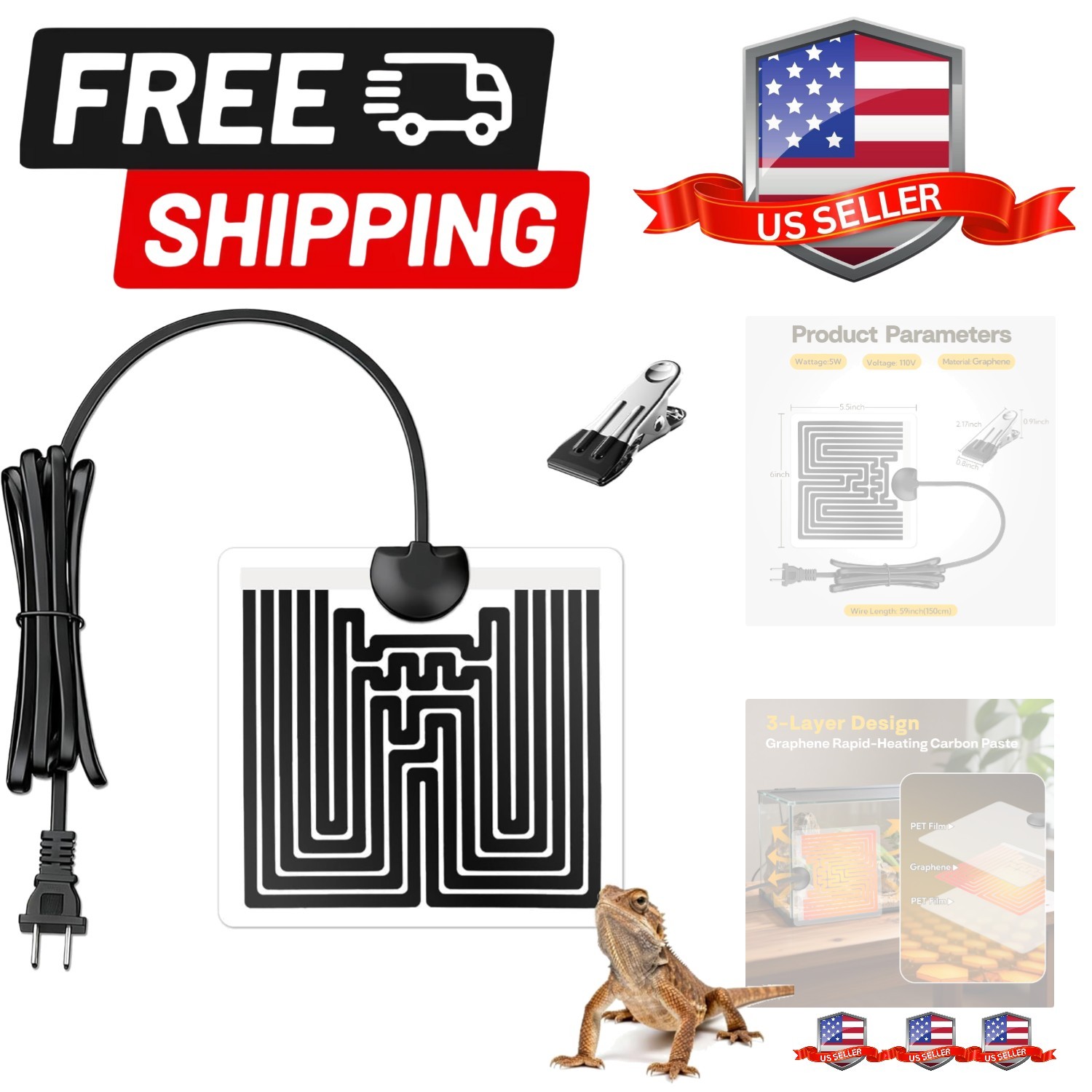6x5.5 Inch Under Tank Heater, 5w Low Energy Graphene Heat...