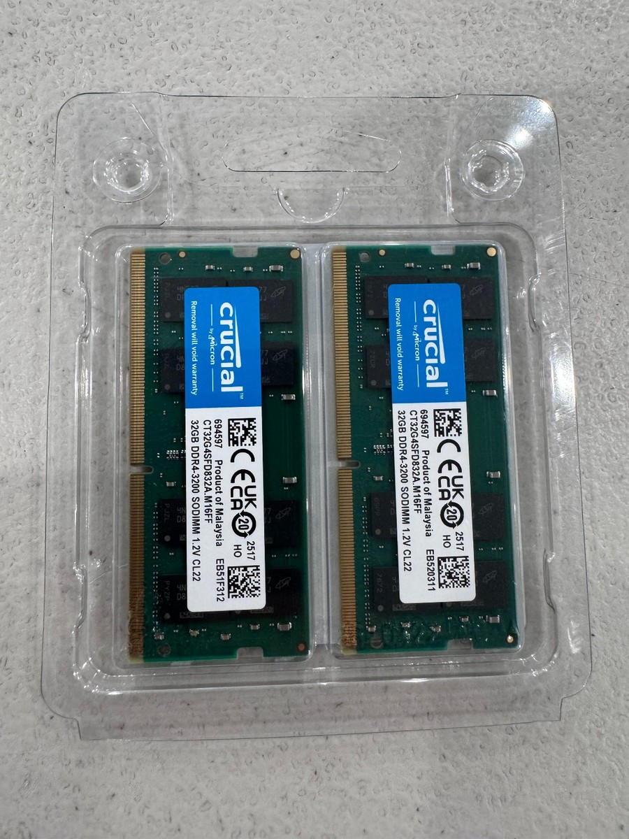 Crucial 64GB Kit (2 x 32GB) DDR4-3200 SODIMM Memory for sale