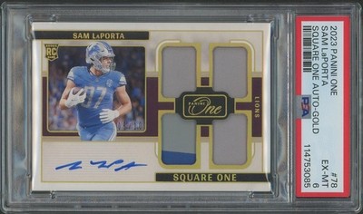 2023 Panini One #78 Sam LaPorta Gold Square One Rookie Auto #05/10 PSA 6 (EX-MT)