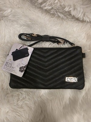 Lily Nily Boss Pouch Convertible Crossbody Chevron Wristlet Black White Brown
